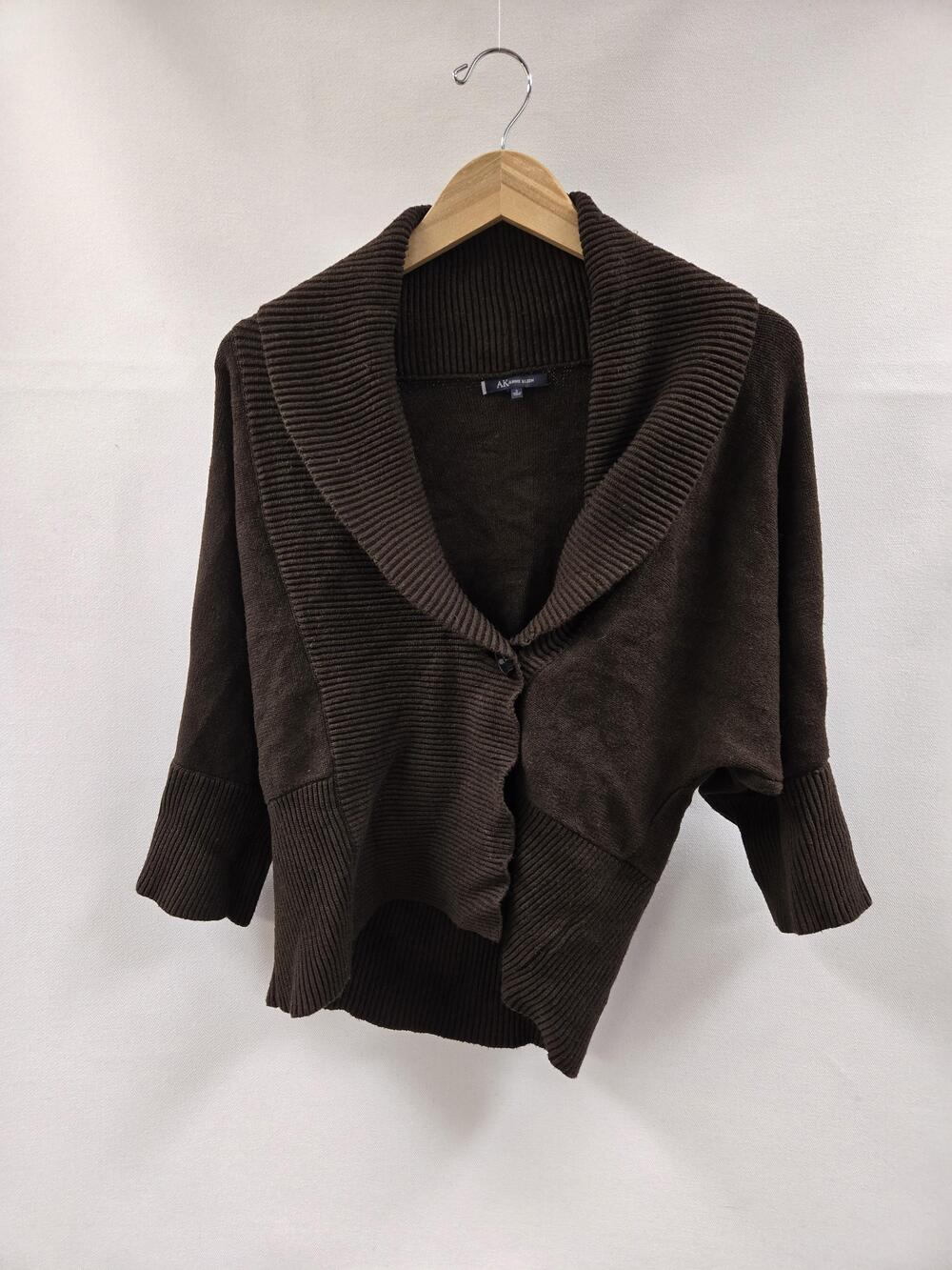 Anne Klein Sweater Womens Small Brown Shawl Collar Cardigan Ribbed Knit Buttoned